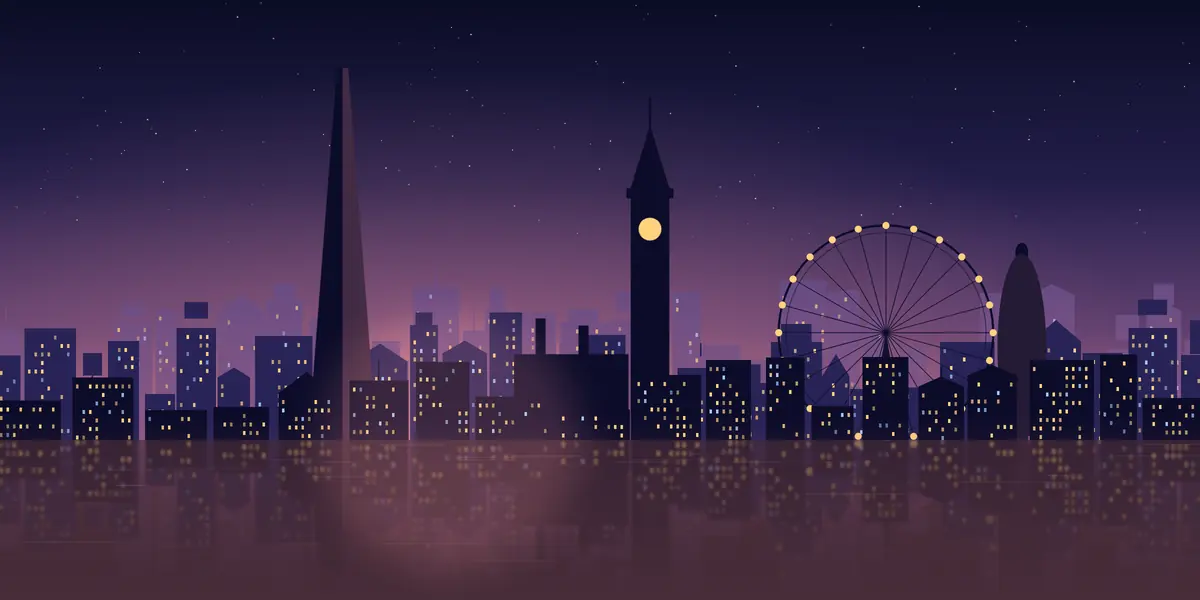 Illustrated London skyline at night